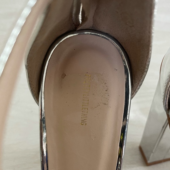 PLT Silver Square Toed Block Heel Sandal Sz 9 - Picture 6 of 6